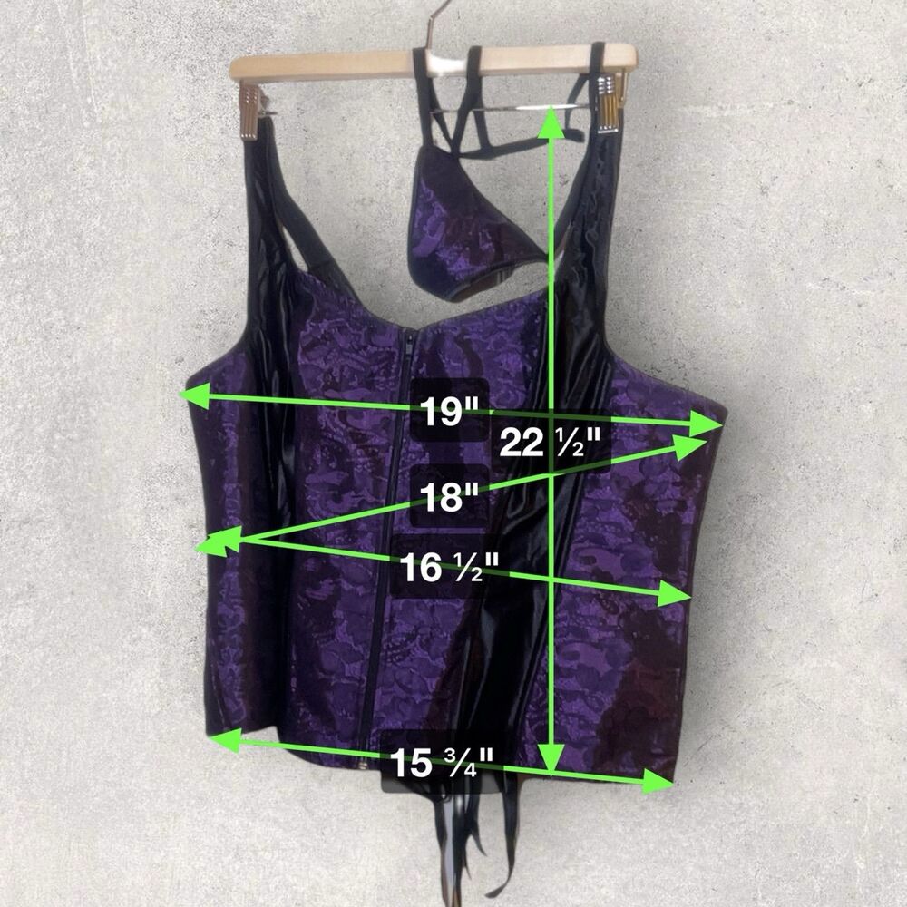 Black And Purple Satin And Lace Wide Strap Corset Top And Thong Set Size 4XL - Picture 3 of 6